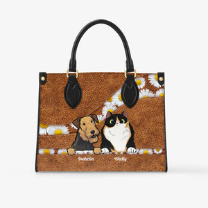 Pets With Daisy Flower Leather Handbag