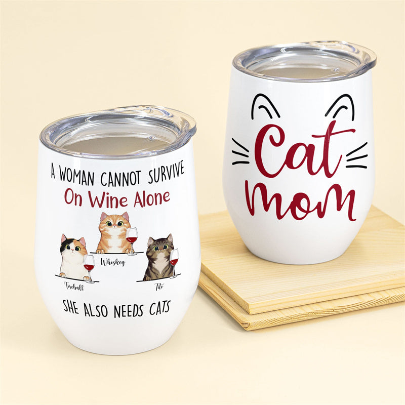 Cat Mom - Personalized Wine Tumbler - Gift For Cat Mom