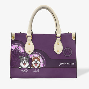 Dog Purple  Leather Handbag