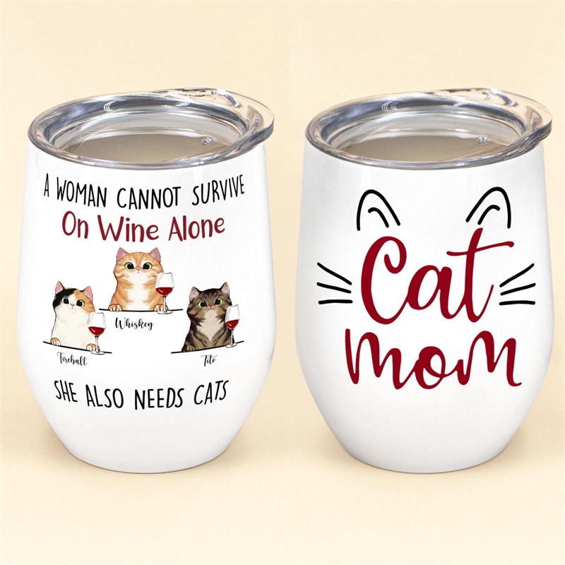 Cat Mom - Personalized Wine Tumbler - Gift For Cat Mom