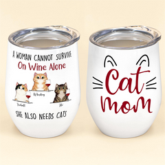 Cat Mom - Personalized Wine Tumbler - Gift For Cat Mom