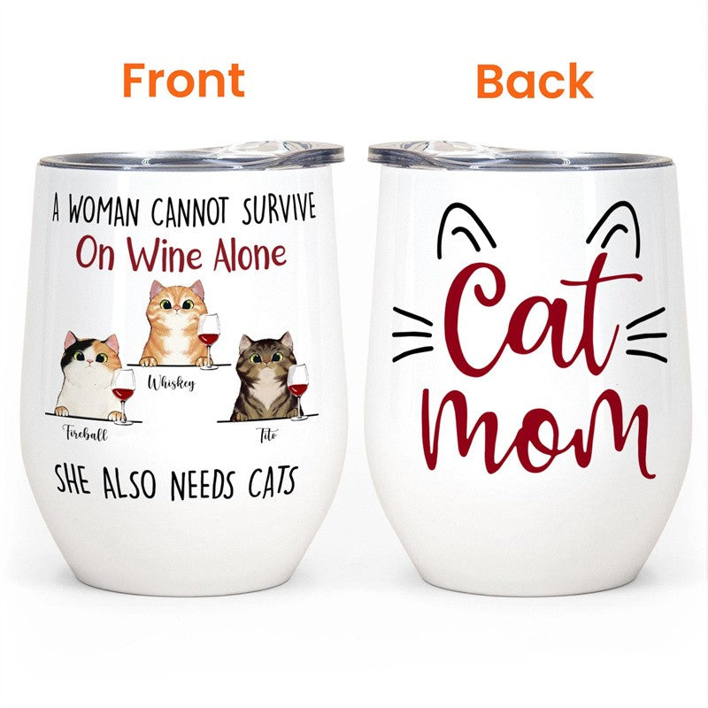 Cat Mom - Personalized Wine Tumbler - Gift For Cat Mom