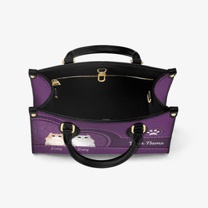 Cat Purple Leather Handbag