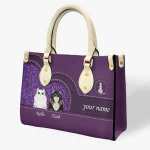 Cat Purple  Leather Handbag