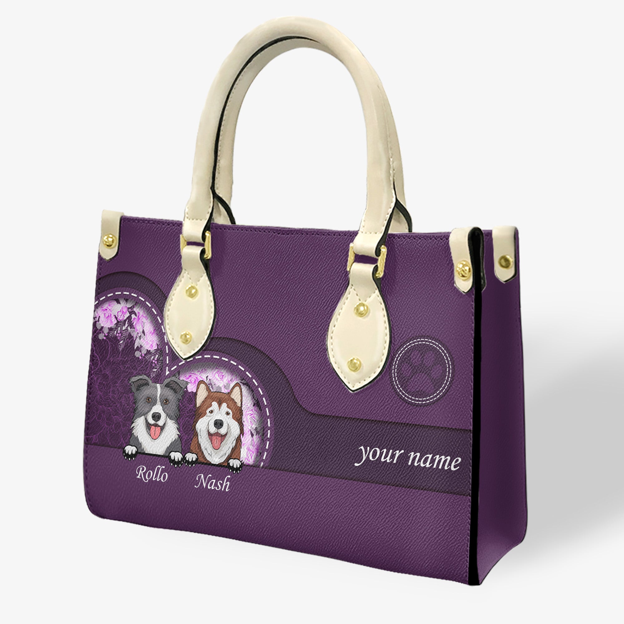 Dog Purple  Leather Handbag