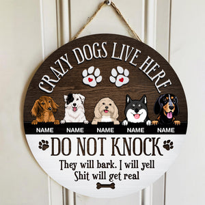 Pawzity Crazy Dogs Live Here Signs, Gifts For Dog Lovers, Do Not Knock Custom Wooden Signs , Dog Mom Gifts