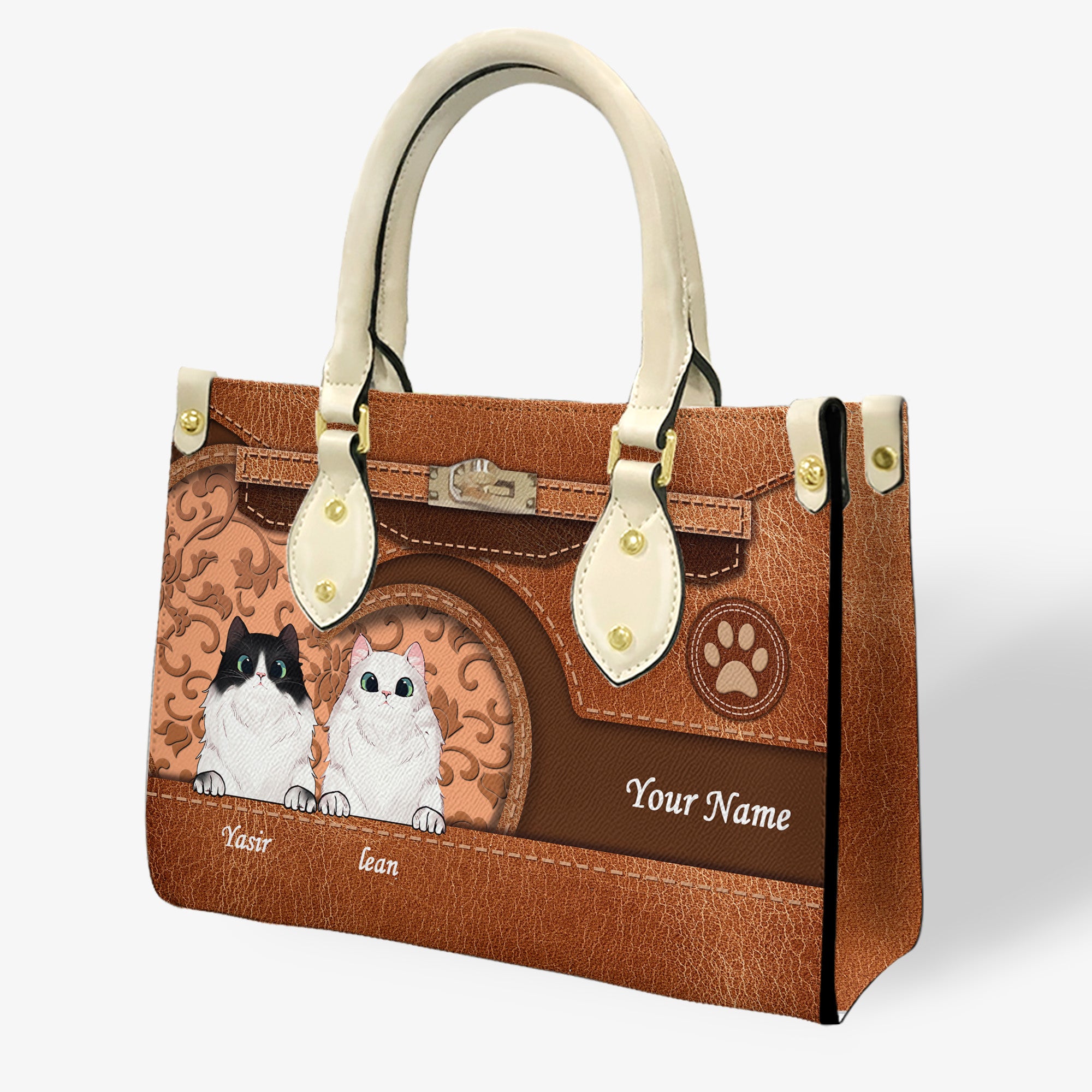 Heart Shape Cat  Leather Handbag
